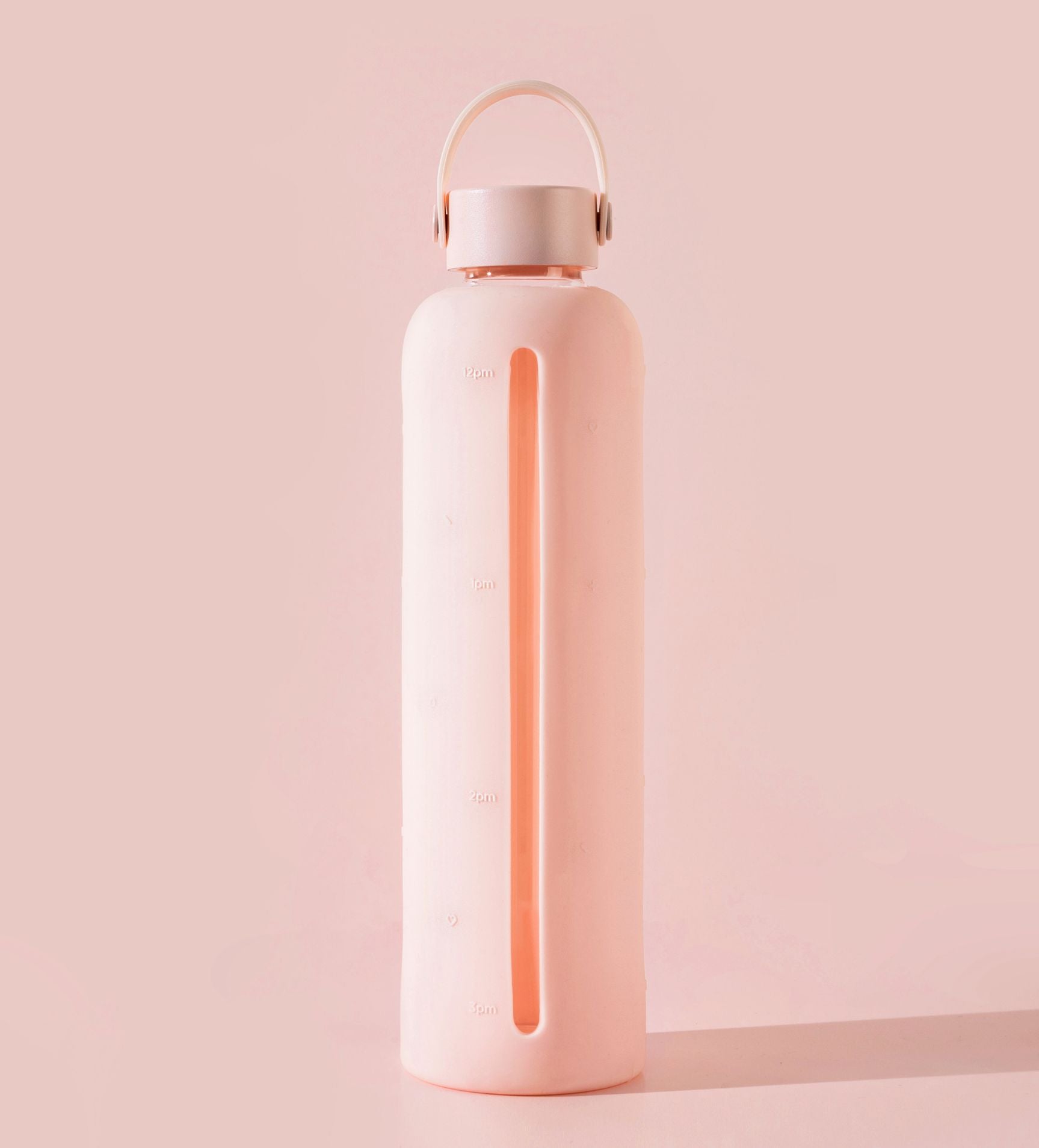 Pink Glass Silicone Healthish Time Marked Water Bottle